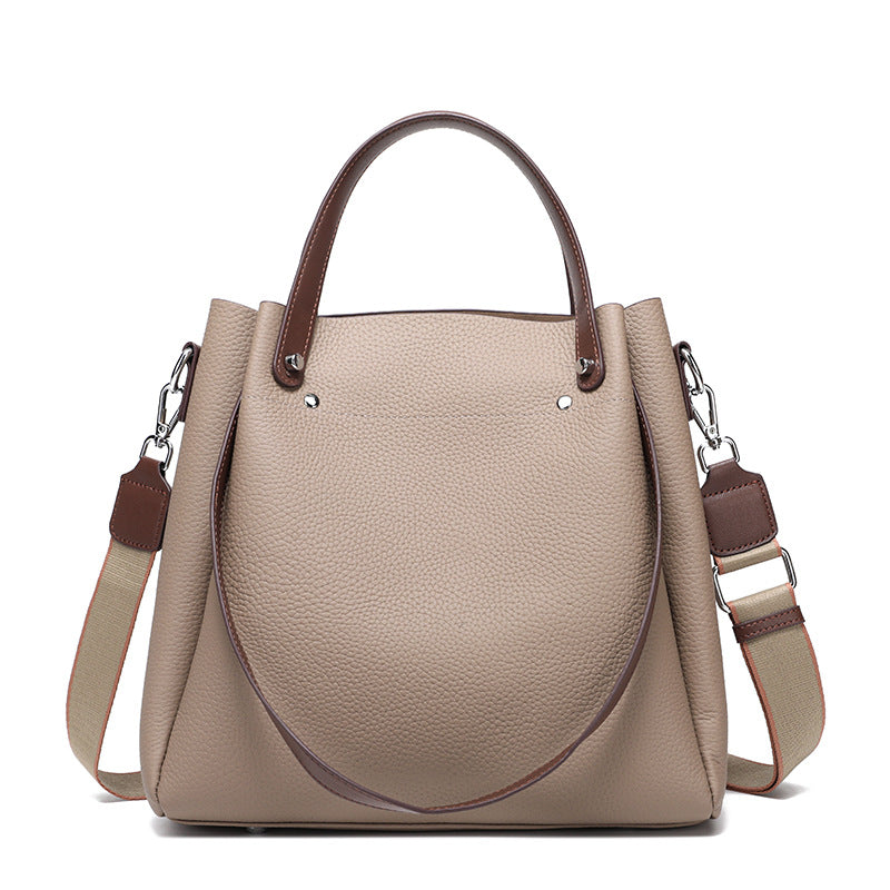 Top Layer Cowhide Color-Block Tote Bag for Women Soft Leather Large Capacity Commuter Shoulder Handbag, Fashion Versatile Purse with Premium Finish