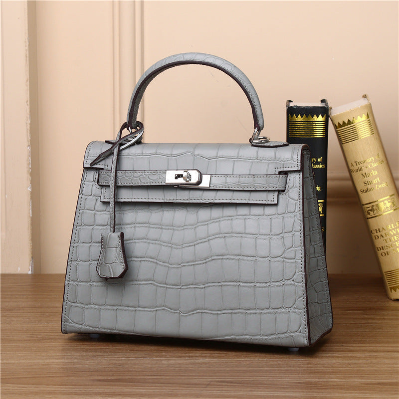 New Arrival Matte Croc-Effect Kelly-Inspired Handbag for Women, Premium Genuine Leather Shoulder Top-Handle Crossbody Bag with Versatile Banquet Design