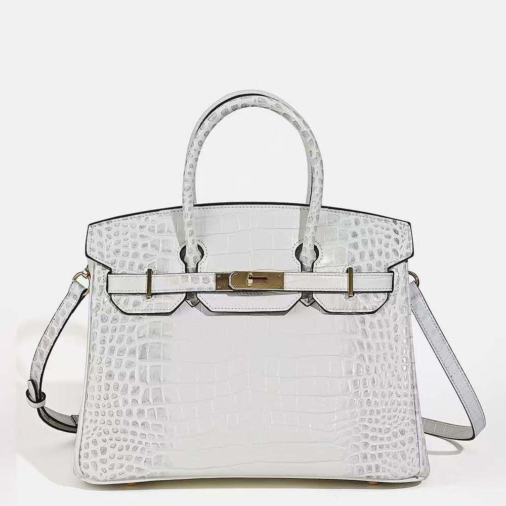 New Birkin Style Large Tote Bag for Women High Gloss Crocodile Embossed Genuine Leather Shoulder Handbag Crossbody Purse