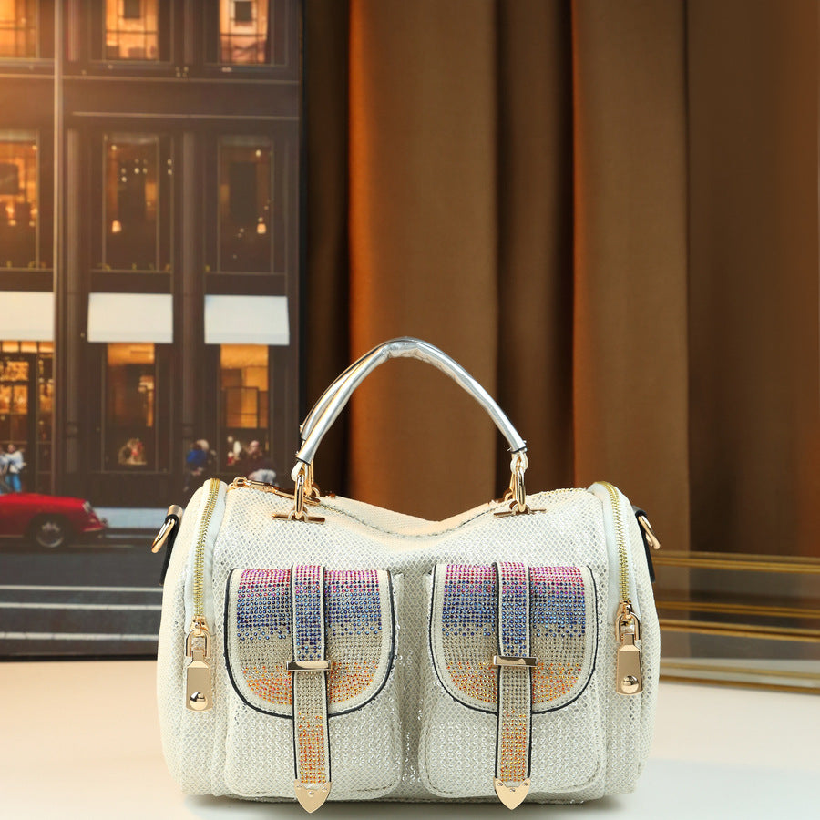 Rhinestone Sequin Pillow Bag for Women Large Capacity Shoulder Crossbody Handbag, Sparkly Glamorous Purse with Casual Fashion Style