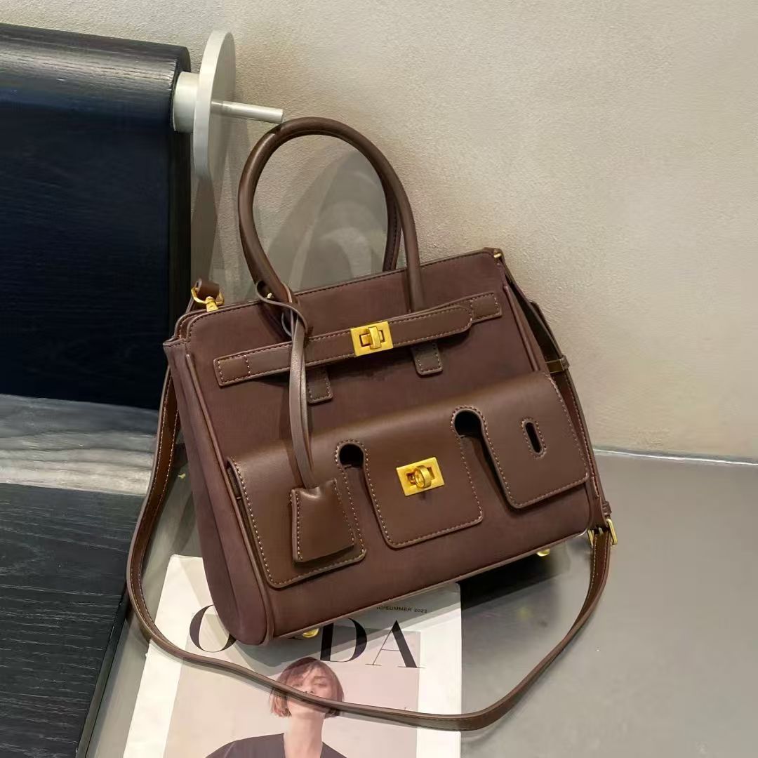 Suede-Like Business Tote Bag for Women Modern Commuter Shoulder Handbag, Structured Mini Square Purse with Soft Texture and Versatile Style