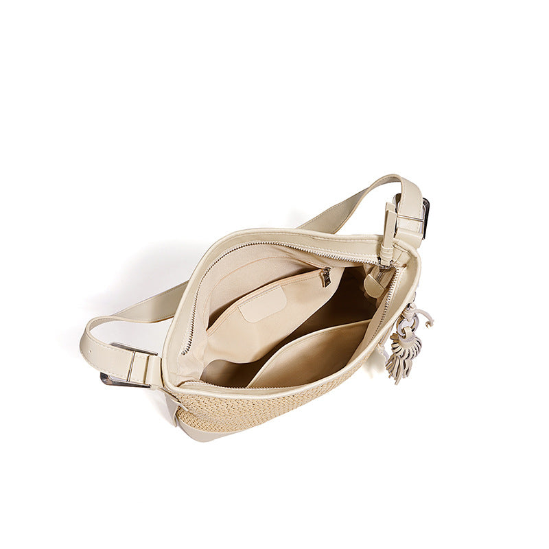 New Summer Woven Bucket Bag, Large Capacity Beach Vacation Crossbody Shoulder Purse, Premium Niche Versatile Handbag for Women