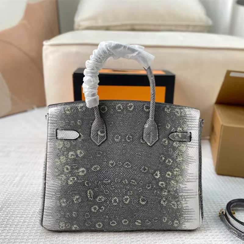 New Arrival Lizard-Effect Birkin-Inspired Tote Bag for Women, Premium Genuine Leather Large Capacity Shoulder Crossbody Handbag with Flap Design, Light Luxury Versatile Everyday Purse