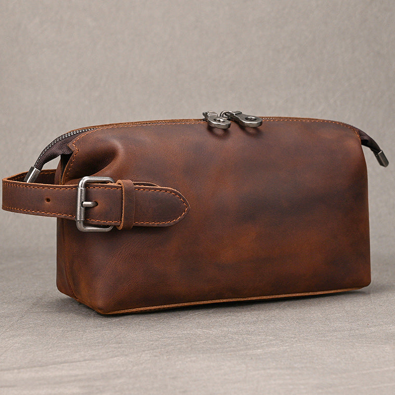 Top Layer Cowhide Large Capacity Toiletry Bag, Makeup Cosmetic Storage Pouch, Cross-Border Travel Organizer Clutch for Women