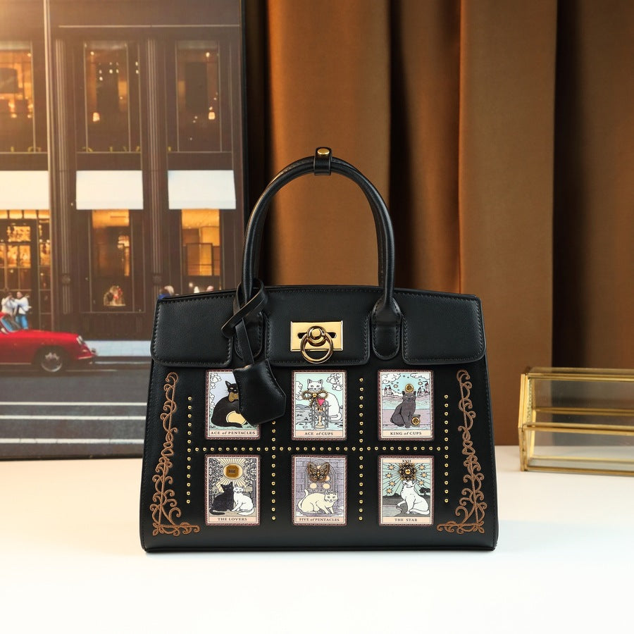 New Arrival Cat Print Birkin-Inspired Tote Bag for Women, Elegant Large Capacity Shoulder Crossbody Handbag with Unique Boutique Design, Perfect Commuter Purse