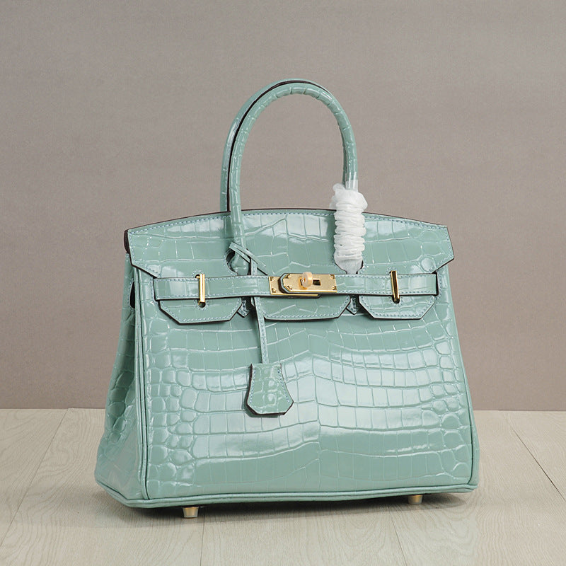 Genuine Leather Crocodile-Embossed Birkin-Style Bag for Women, New Large Capacity Commute Top Handle Shoulder Crossbody Purse, Fashionable Versatile Handbag for Ladies