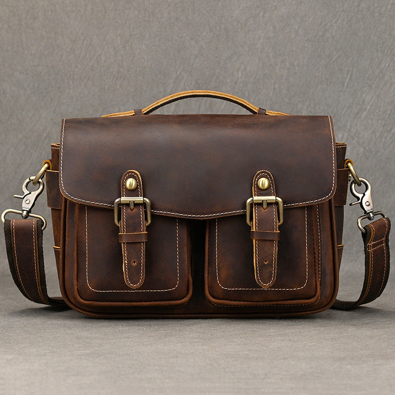 Genuine Crazy Horse Leather DSLR Camera Crossbody Bag, New Protective Pouch for Camera and Lens, Outdoor Shoulder Bag for Photographers