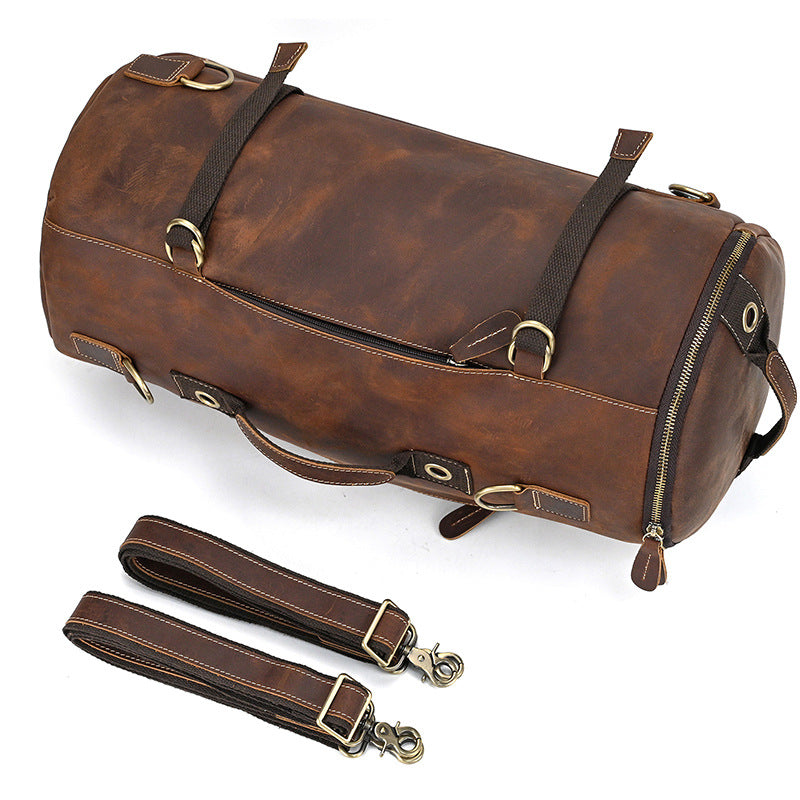 Genuine Crazy Horse Cowhide Backpack for Men, Vintage Large Capacity Shoulder Top Handle Bag, Creative Leather Travel Daypack for Gentlemen