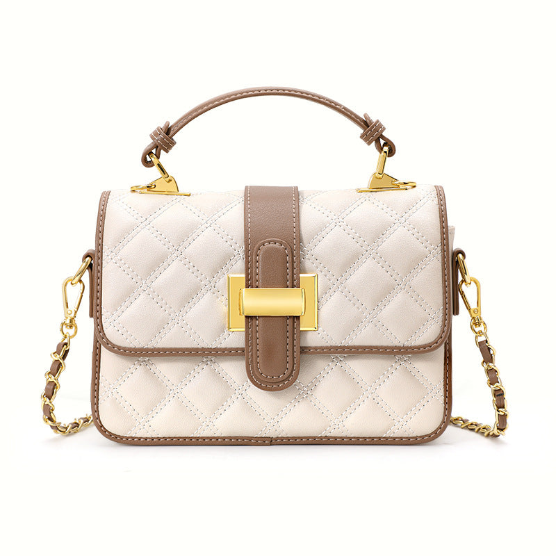 New Quilted Chain Bag in Genuine Leather, Versatile Shoulder Crossbody Top Handle Purse, Fashionable Textured Handbag for Women