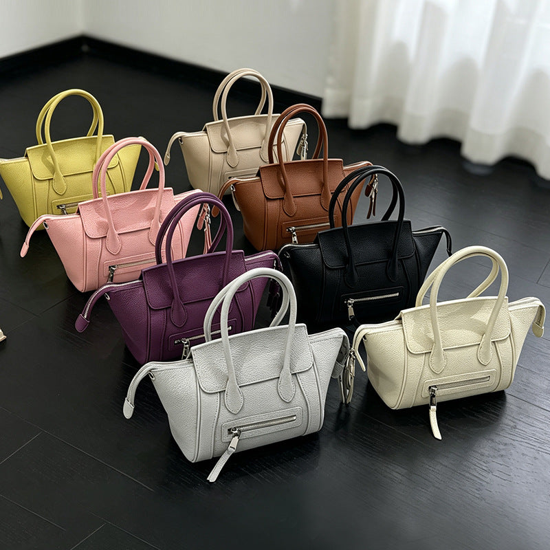 Wing Smiley Tote Bag for Women Genuine Leather Fashion Shoulder Handbag, Premium Trendy Purse with Playful Wing Design
