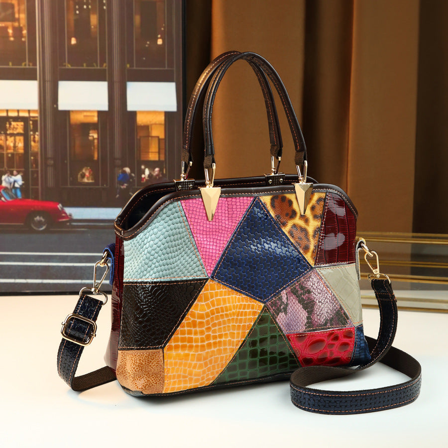 Bright Color Patchwork Tote Bag for Women Elegant Large Capacity Shoulder Crossbody Handbag, Trendy Design with Vibrant Color Panels