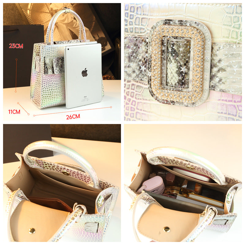 New Arrival Croc-Effect Genuine Leather Handbag for Women, An Elegant Top-Handle Shoulder Crossbody Bag with Premium Design, Perfect for Middle-Aged Moms