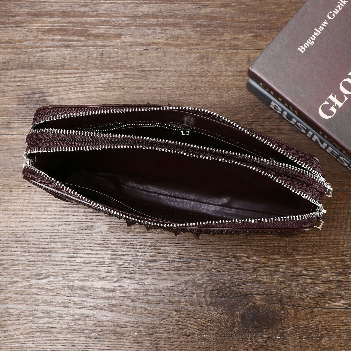 New Arrival Croc-Effect Double-Zip Clutch Bag for Men, An Anti-Theft Underarm Handheld Wallet with Combination Lock, Light Luxury Business Organizer