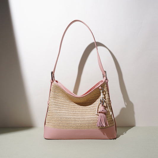 New Summer Woven Bucket Bag, Large Capacity Beach Vacation Crossbody Shoulder Purse, Premium Niche Versatile Handbag for Women