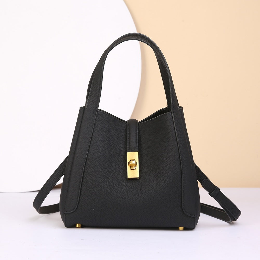 Genuine Top Layer Cowhide Basket Bucket Bag for Women, Light Luxury New Crossbody Top Handle Purse, Premium Leather Handbag for Ladies
