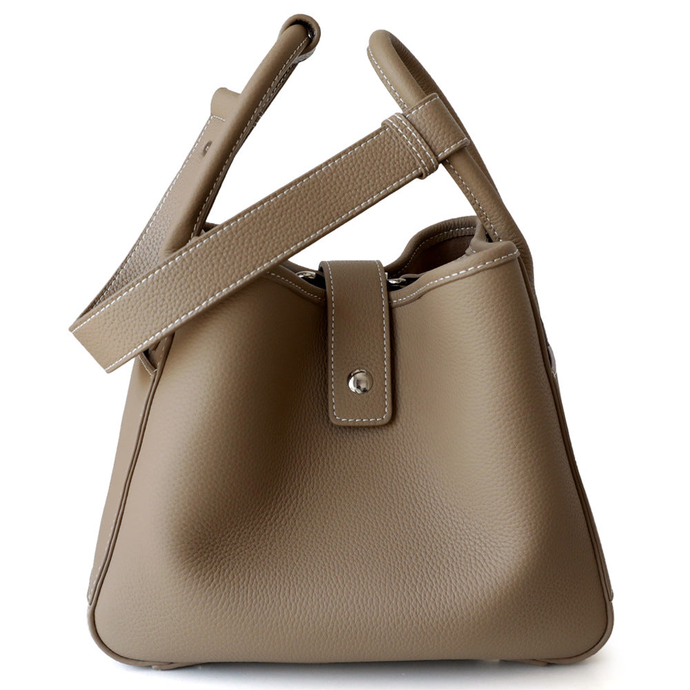 Top Layer Pebble Grain Basket Bucket Tote Bag for Women Shoulder Crossbody Handbag, Versatile Commuter Purse with Classic Silhouette