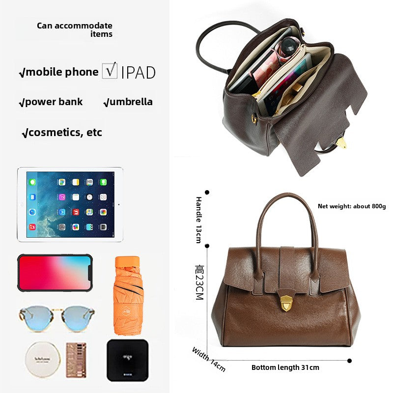 Genuine Top Layer Vegetable-Tanned Cowhide Briefcase for Men and Women, New Fall Winter Vintage Large Capacity Crossbody Top Handle Bag, Premium Commute Handbag for Ladies and Gentlemen