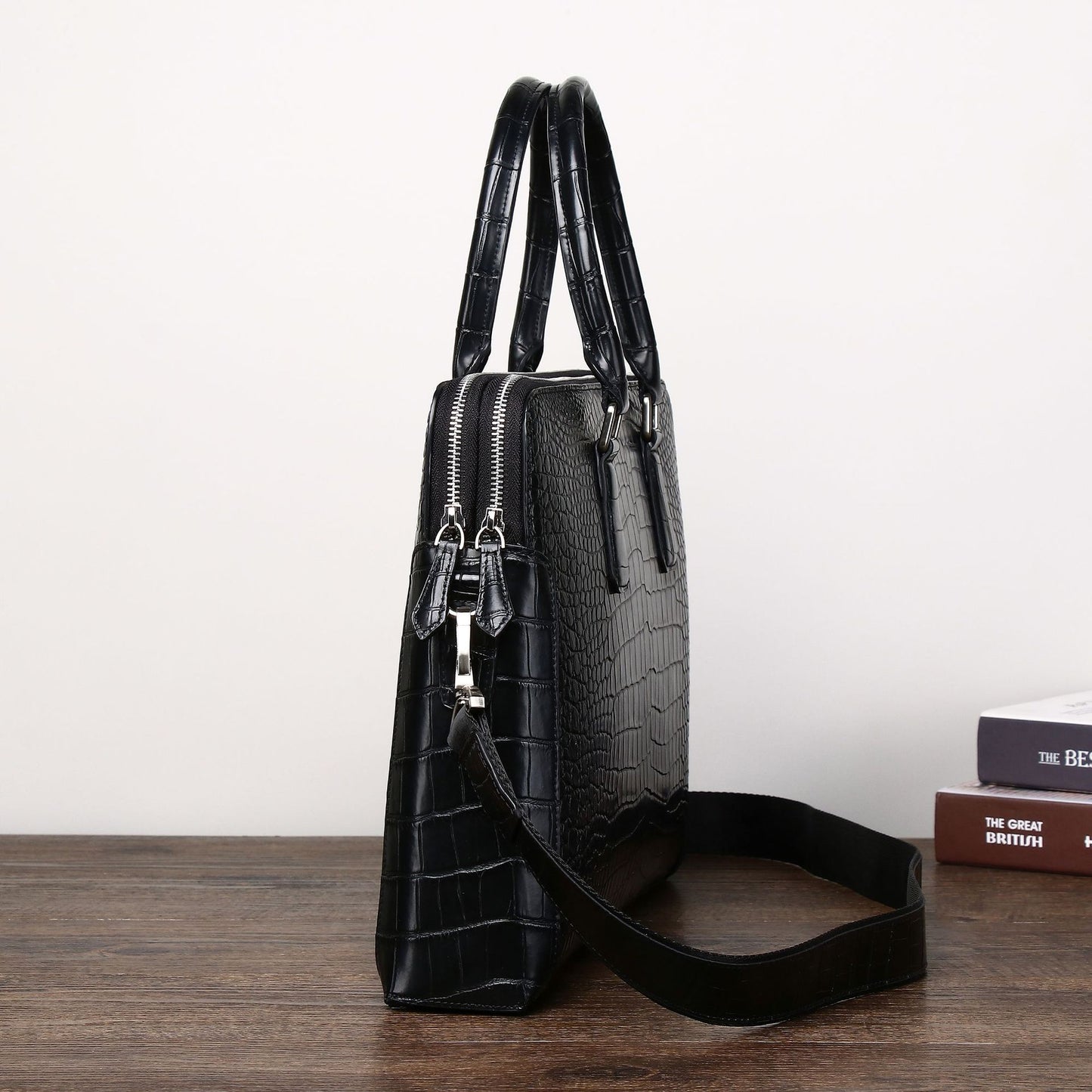New Arrival Croc-Effect Business Briefcase for Men, A Double-Zip Top-Handle Laptop Document Bag with Fashionable Office Design, Perfect for Work & Travel
