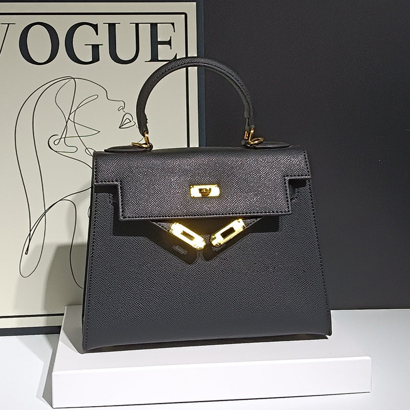 Genuine Leather Palm Texture Kelly-Style Bag for Women, High-Quality Shoulder Crossbody Top Handle Purse, Minimalist Versatile Square Handbag for Ladies