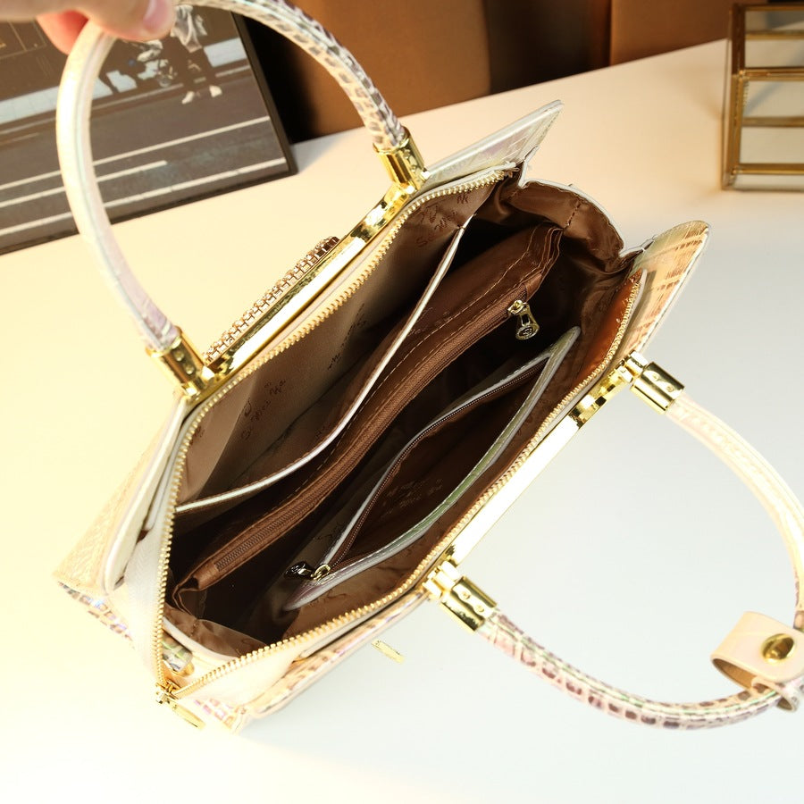 New Arrival Croc-Effect Square Tote Bag for Women, A Fashionable Large Capacity Shoulder Crossbody Top-Handle Handbag with Versatile Design, Perfect for Everyday & Outings