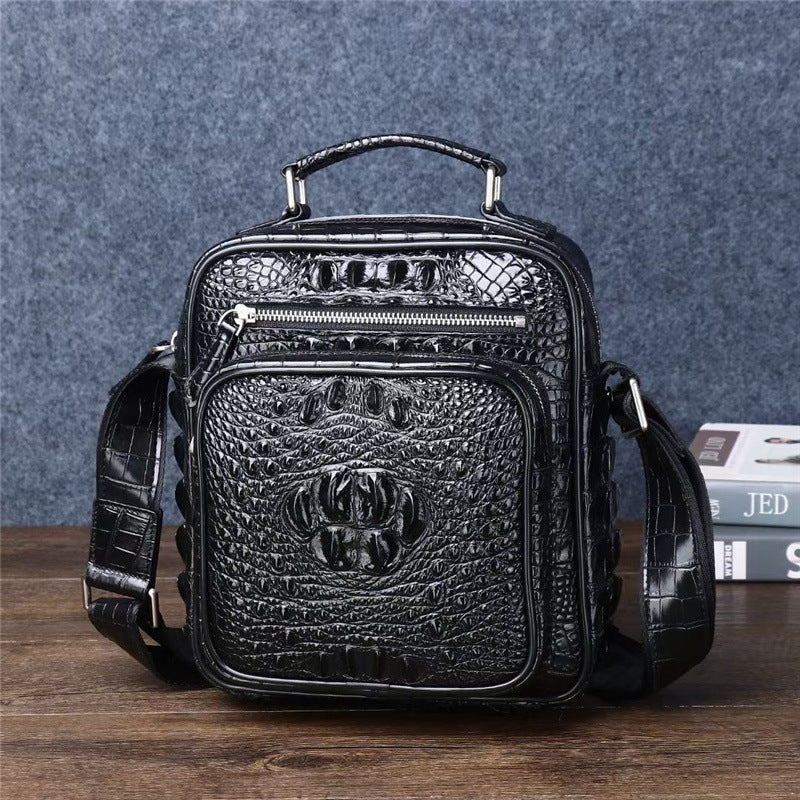 New Arrival Croc-Effect Genuine Leather Top-Handle Bag for Men, A Large Capacity Multi-Functional Business Shoulder Crossbody Handbag with Stylish Design