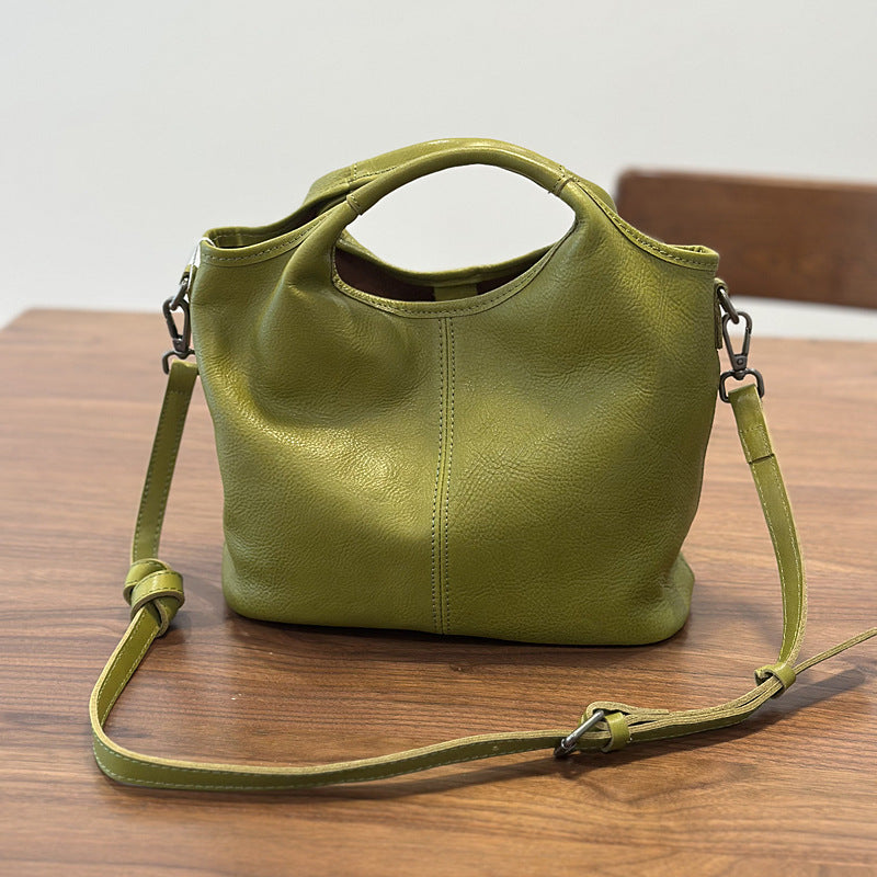 Genuine Vegetable-Tanned Cowhide Handbag for Women, New Fall Light Vintage Shoulder Crossbody Top Handle Purse, Minimalist Versatile Everyday Bag for Ladies