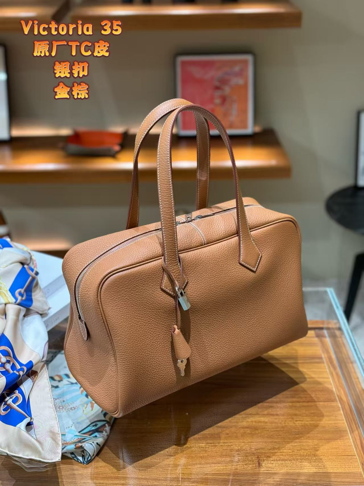 Genuine Top Layer TC Cowhide Victoria Boston Tote Bag for Women, Hermès-Style Commute Travel Handbag, Large Capacity Top Handle Storage Purse for Ladies