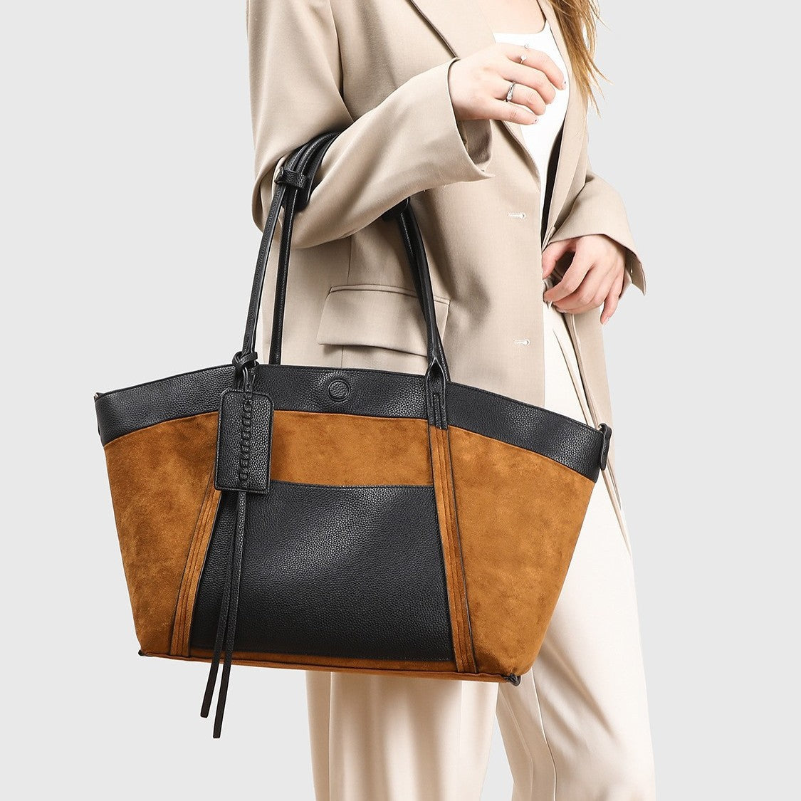 Genuine Suede Large Capacity Tote Bag for Women, Vintage Fashionable Shoulder Top Handle Purse, Casual Commute Handbag with Relaxed Effortless Style for Ladies