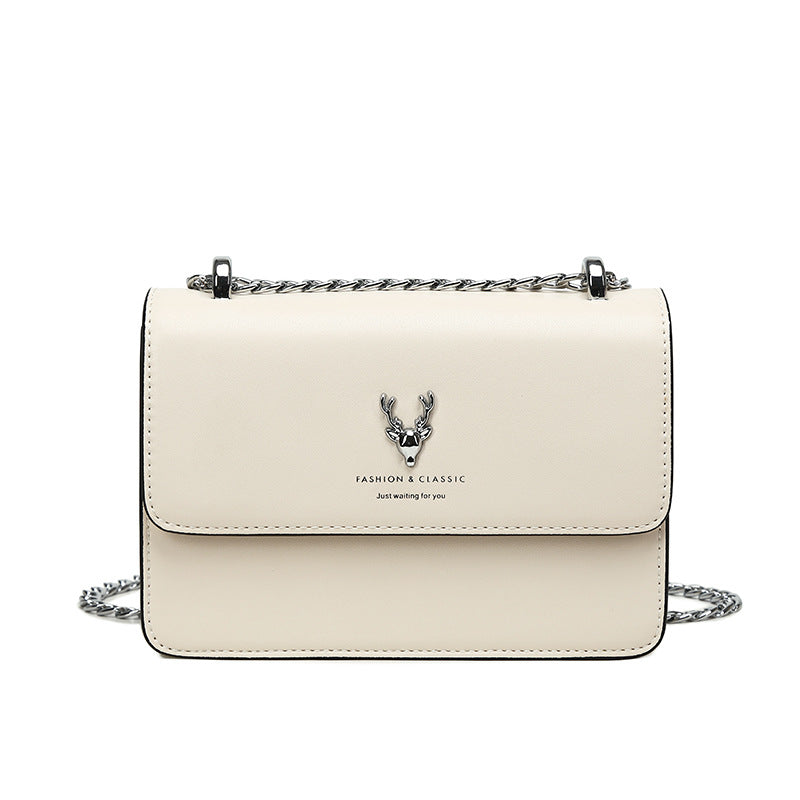 Genuine Leather Deer Head Design Small Square Crossbody Bag for Women, New Summer Chain Shoulder Purse, Versatile Fashion Handbag for Ladies