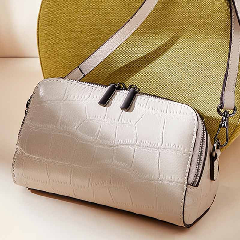 New Spring Summer Korean Mini Genuine Leather Bag, Shoulder Crossbody Purse with Double Straps, Fashionable Small Handbag for Women