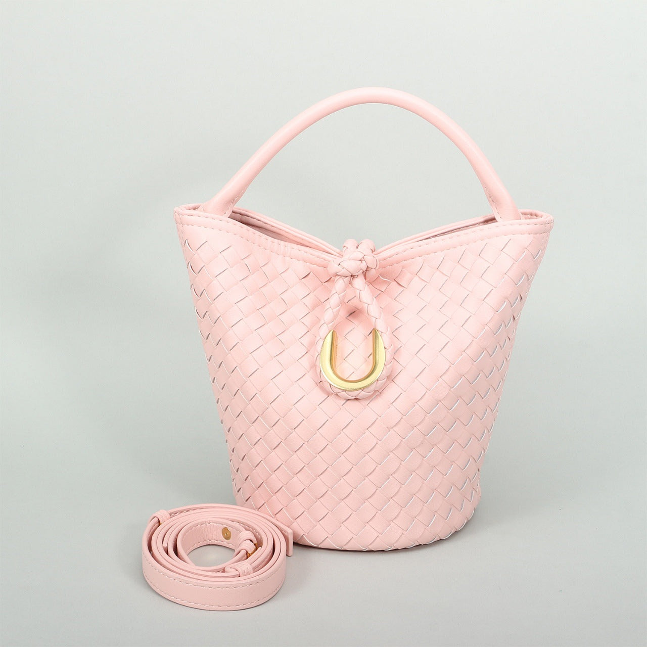 Genuine Leather Woven Bucket Bag for Women, Spring Summer Versatile Crossbody Commute Top Handle Purse, Premium Handbag for Ladies