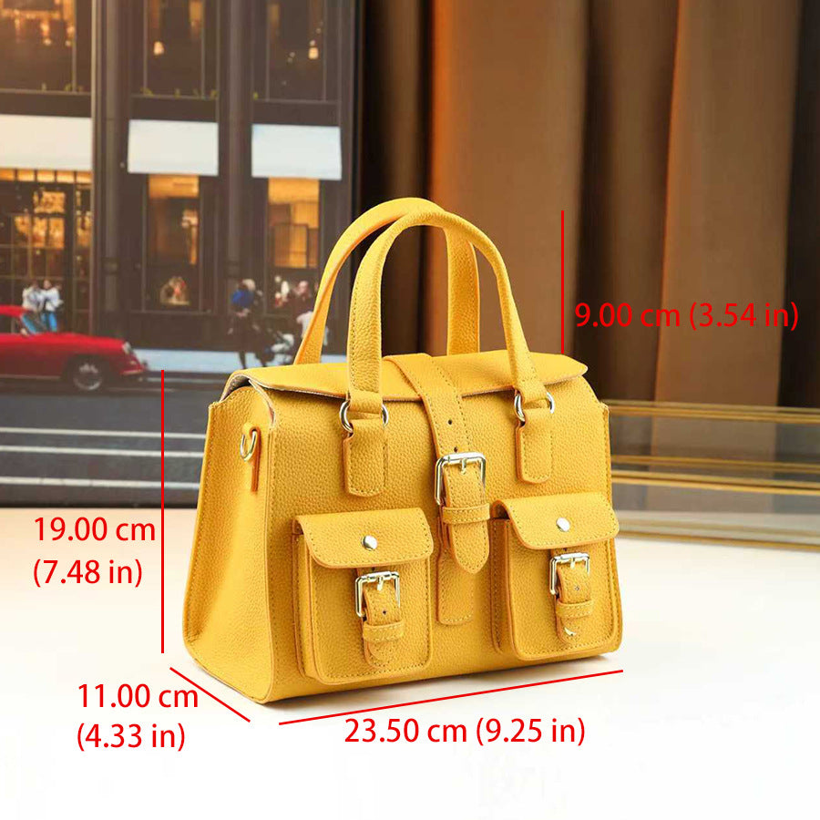 Soft Leather Multi-Pocket Tote Bag for Women Yellow Shoulder Crossbody Handbag, Versatile Commuter Purse with Stylish Design