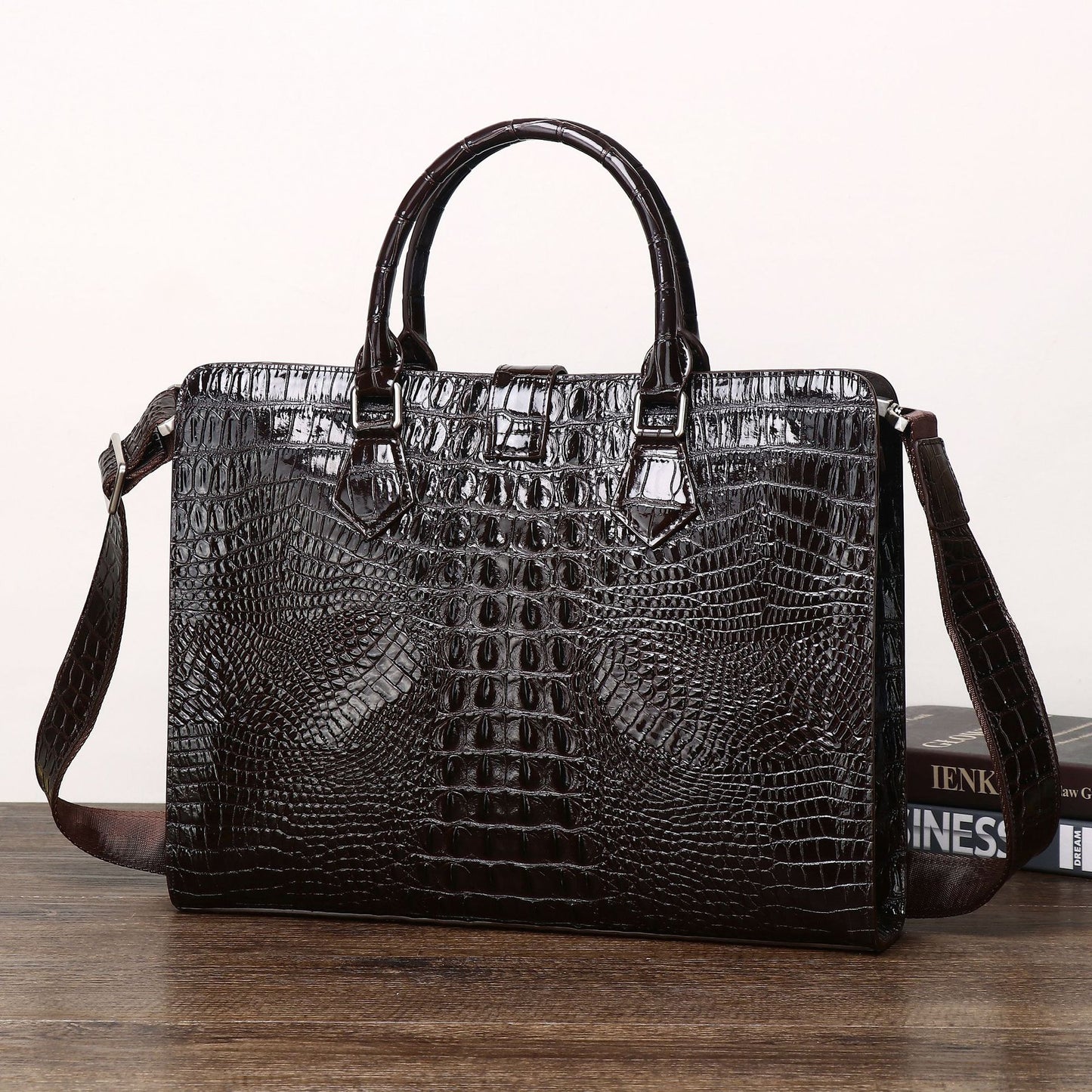 New Arrival Croc-Effect Business Casual Briefcase for Men, A High-End Top-Handle Shoulder Crossbody Bag with Sophisticated Design