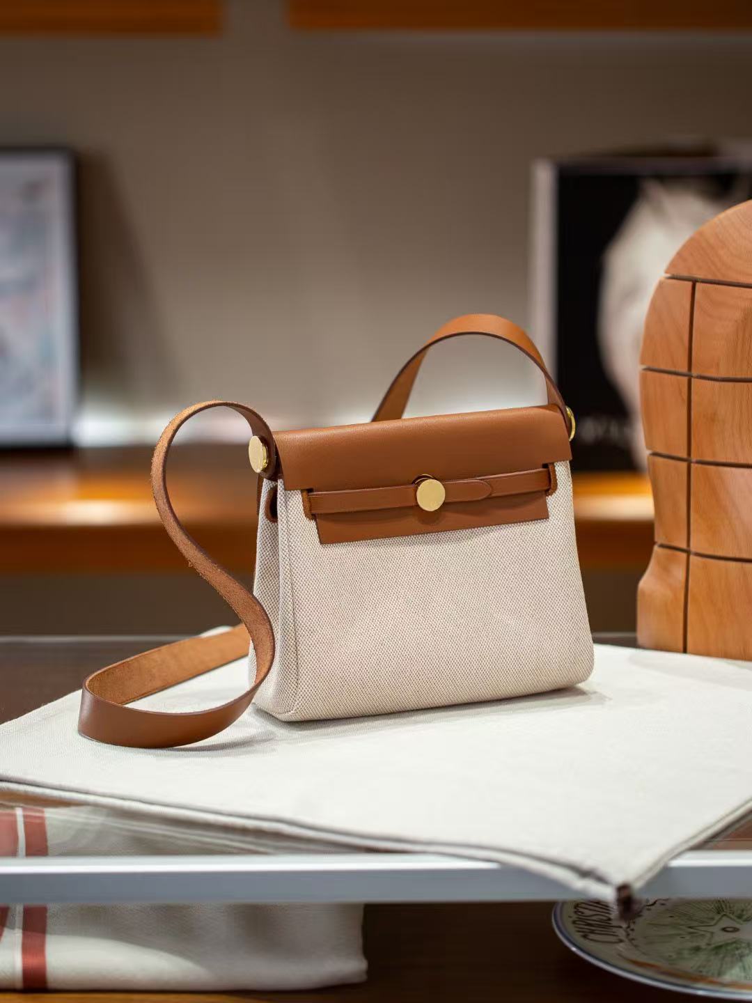 Genuine Cowhide & Canvas Mini Kelly-Style Herbag for Women, Internal Stitching Color Block Shoulder Crossbody Purse, Niche Commute Handbag for Ladies