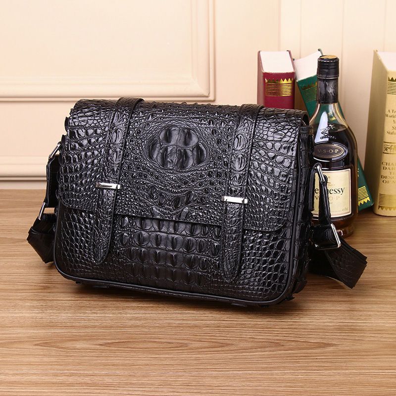 New Arrival Croc-Effect Men's Cambridge Satchel Bag, A Large Capacity Vintage Postal Shoulder Backpack with Flap Closure, Perfect for Business & Casual