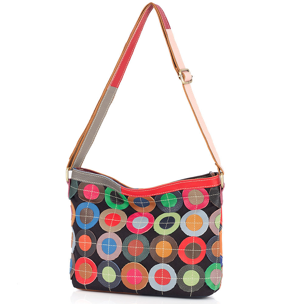 Premium Genuine Leather Patchwork Bag for Women | Handcrafted Color-Block Cross-Body Shoulder Handbag with Trendy Artistic Pattern | Unique Statement Purse with Vibrant Contrast Design | Must-Have Fashion Accessory for the Style-Conscious Woman