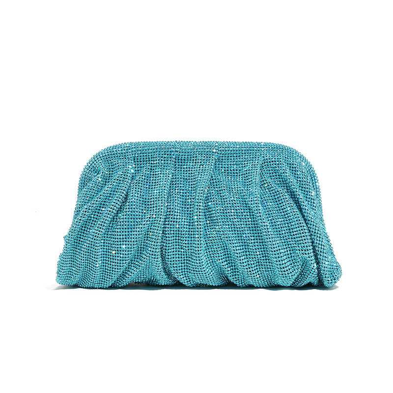 Light Luxury Handmade Rhinestone Evening Clutch for Women, Sparkly Pleated Party Bag, Crystal-Studded Shoulder Crossbody Purse for Formal Events