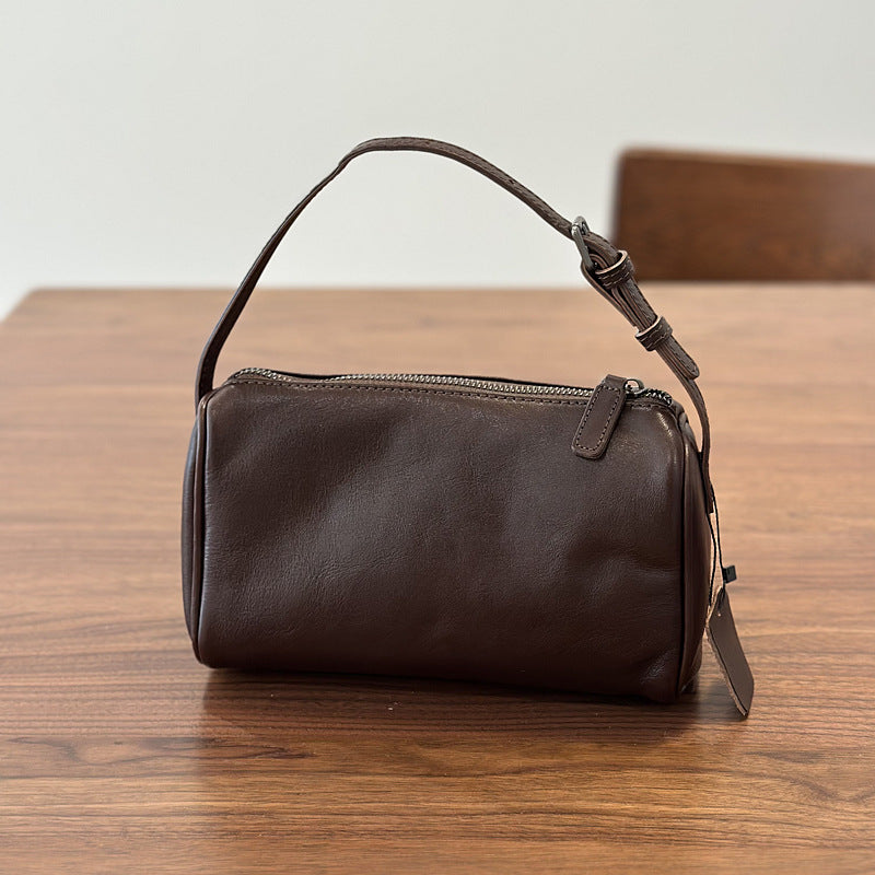 Genuine Vegetable-Tanned Top Layer Cowhide Mini Square Bag for Women, New Spring Crossbody Top Handle Purse, Pencil Case Style Small Handbag for Ladies