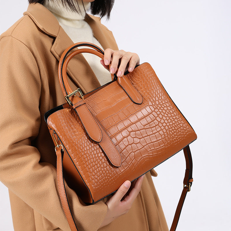 New Arrival Croc-Effect Genuine Leather Tote Bag for Women, A Large Capacity Lady-Inspired Top-Handle Handbag with Fashionable Premium Design, Perfect Everyday Purse