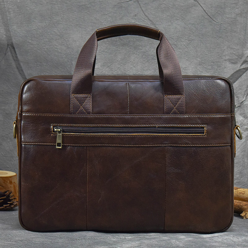 Fashionable Top Layer Cowhide Business Briefcase, Laptop Shoulder Crossbody Commute Bag, Premium Genuine Leather Work Bag for Men