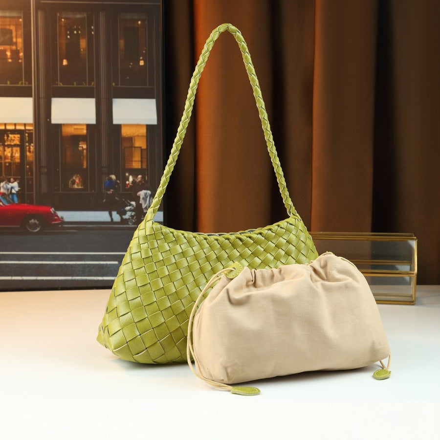 Handwoven Shoulder Bag for Women Minimalist Casual Crossbody Purse, Artisan Crafted Underarm Handbag with Natural Woven Texture