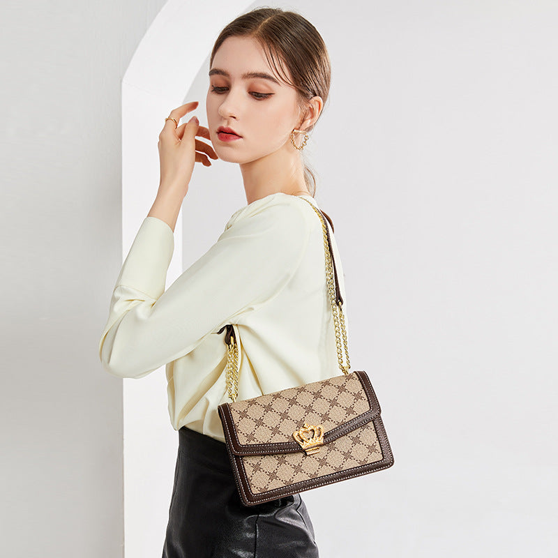 Women's Small Square Cross-Body Chain Bag, New Style Printed Shoulder Purse with Niche Designer Appeal, Versatile Everyday Handbag for Work, Shopping & Travel