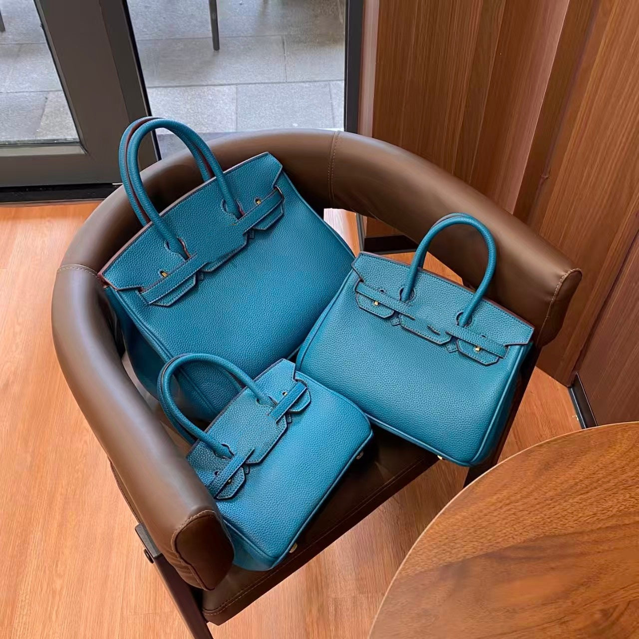 Genuine Togo Top Layer Cowhide Birkin-Style Bag with Waxed Thread Stitching, Full Steel Hardware Lock Top Handle Handmade Purse, Premium Leather Bag for Ladies