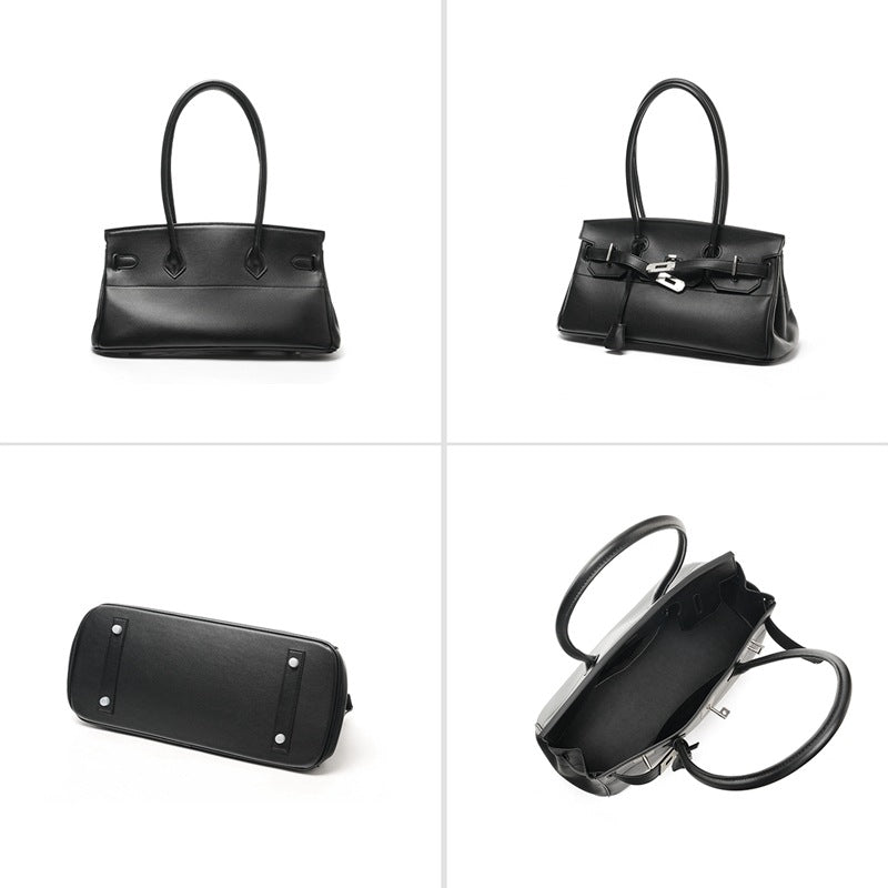 Chic Light Luxury Birkin-Inspired Tote Bag for Women, Premium Cowhide Leather Large Capacity Underarm Shoulder Handbag with Trendy Design, Versatile Everyday Purse