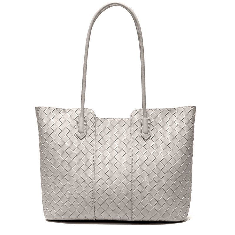 Split Cowhide Handwoven Tote Bag for Women Large Capacity Commuter Shoulder Handbag, Trendy Versatile Purse with Artisan Texture