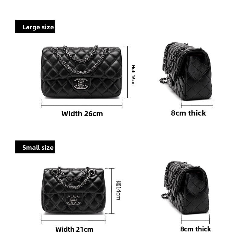 Genuine Leather Quilted Chain Bag for Women, Classic Chanel-Style Shoulder Crossbody Purse, Trendy Textured Handbag for Ladies
