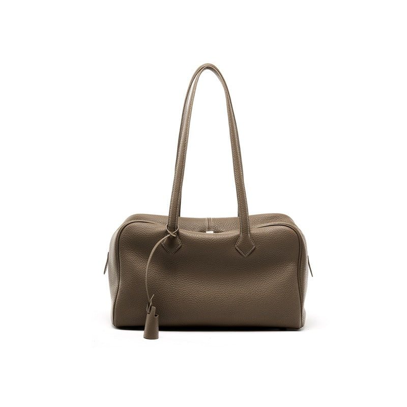 Genuine Suede Leather Boston Bowling Tote Bag for Women, New Large Capacity Shoulder Handbag, Premium Fashionable Everyday Purse for Ladies