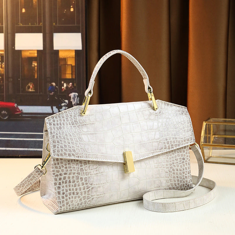 New Arrival Croc-Effect Light Luxury Handbag for Women, A Premium Top-Handle Shoulder Crossbody Bag with Fashionable Sophisticated Design, Versatile Everyday Purse