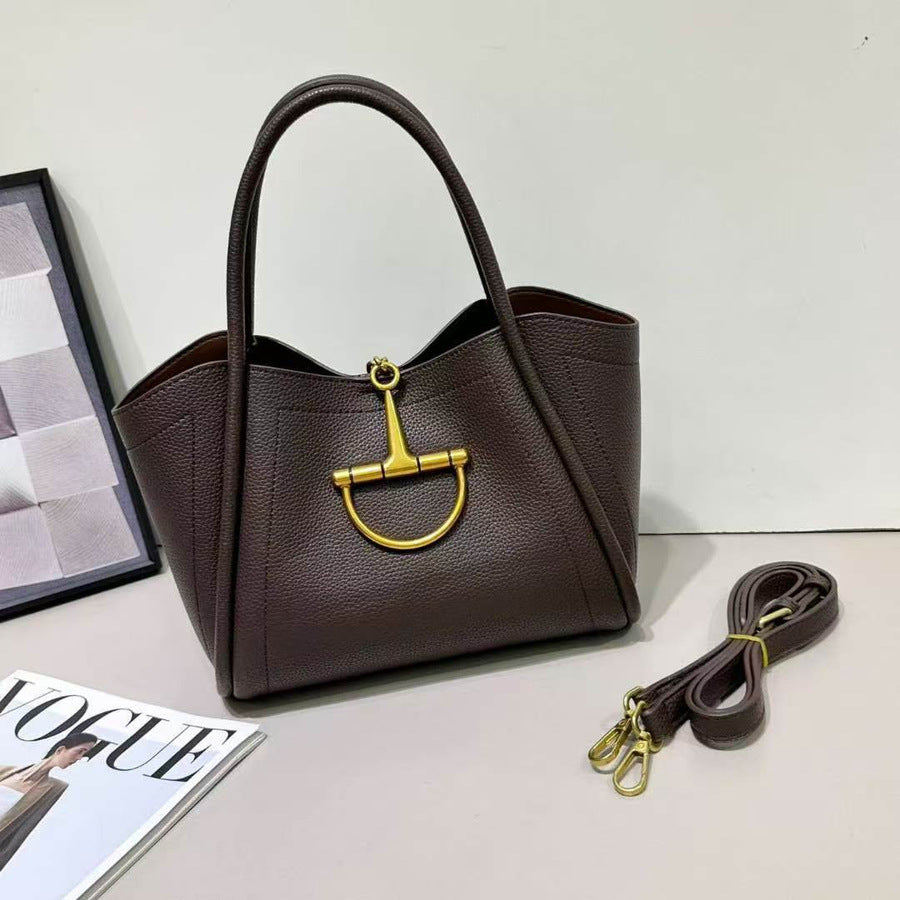 Pebble Grain Commuter Tote Bag for Women Large Capacity Shoulder Crossbody Handbag, Minimalist Metal Buckle Design with Versatile Everyday Style