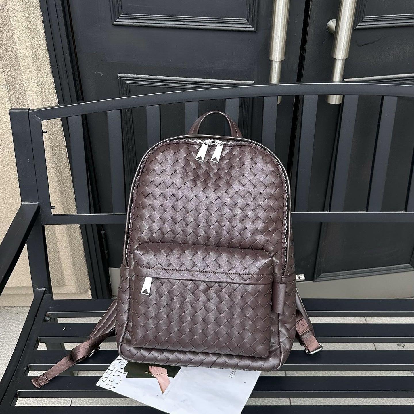 Woven backpack, first layer cowhide leather, business travel commuting large-capacity computer bag, high-end sense, the same travel bag for men and women